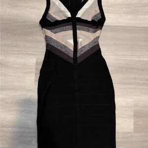 Herve Leger Black and Cream Midi Dress